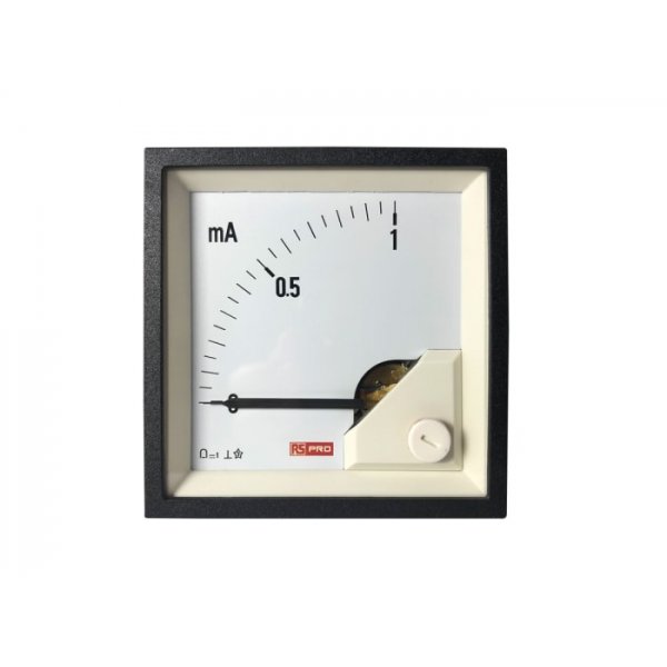 RS PRO 186-2487 Analogue Panel Ammeter 1 (Input)mA DC, 72mm x 72mm, 1 % Moving Coil