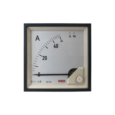 RS PRO 186-2463 Analogue Panel Ammeter 10 (Input) A, 100 (Scle) A, 50/5 (CT) A AC