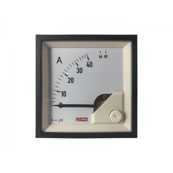 RS PRO 186-2453 Analogue Panel Ammeter 80 (Input)A AC, 72mm x 72mm, 1 % Moving Iron