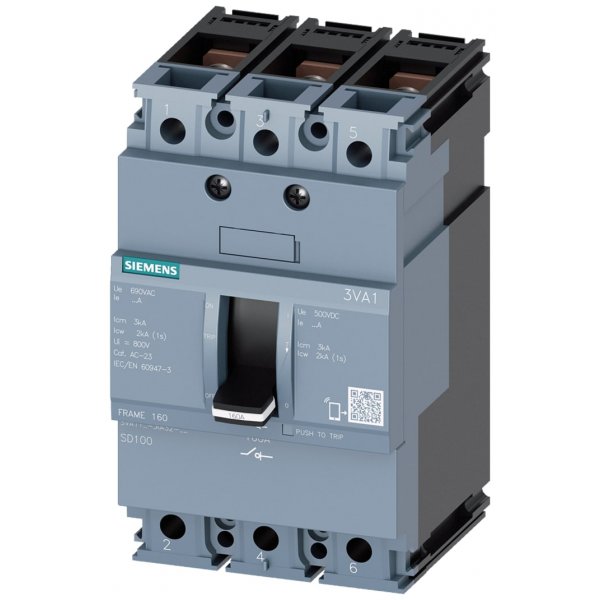 Siemens 3VA1163-1AA32-0AA0 3P Pole Isolator Switch - 63A Maximum Current, IP40