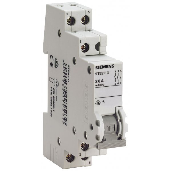 Siemens 5TE8211  2P Pole DIN Rail Isolator Switch - 20A Maximum Current