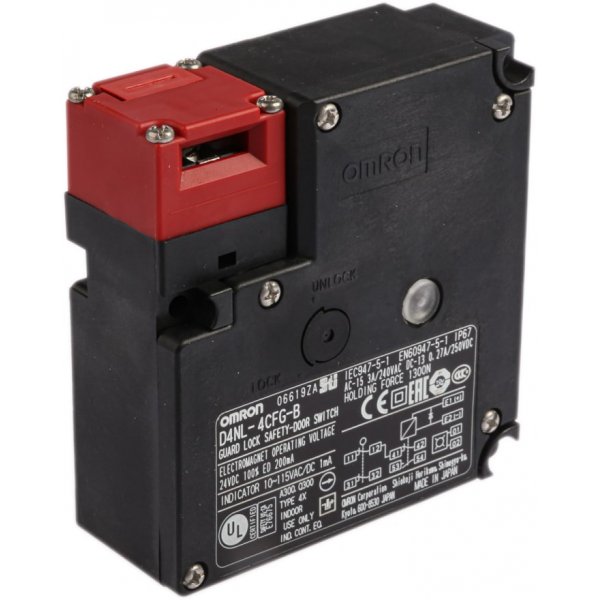 Omron D4NL-4AFA-B Solenoid Interlock Switch, Power to Unlock, 24 V dc