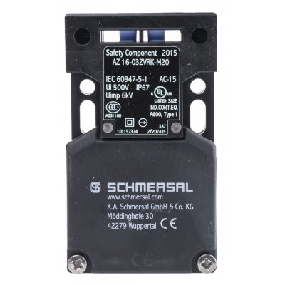 Schmersal AZ16-03ZVRK-M20 Safety Interlock Switch, 3NC, Key, Fibreglass