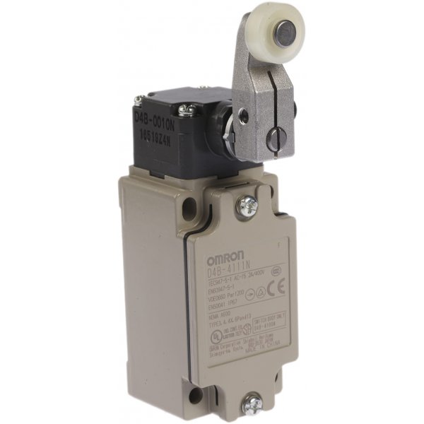 Omron D4B4111N  Safety Switch With Roller Lever Actuator, Metal, NO/NC