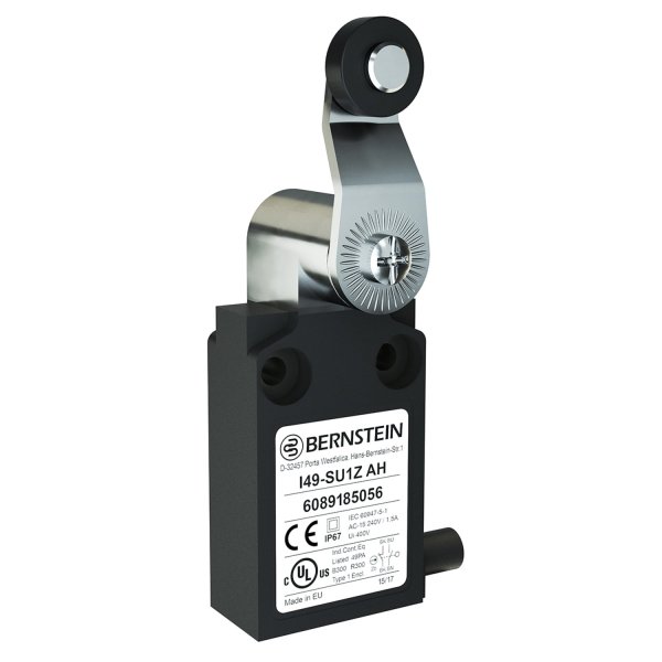 Bernstein AG 6089185056 AG I49 Limit Switch With Lever, Plunger, Roller Actuator, Polymeric, NO/NC