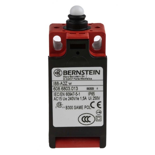 Bernstein AG 6086803013 I88 Limit Switch With Plunger Actuator, Thermoplastic, 2NC