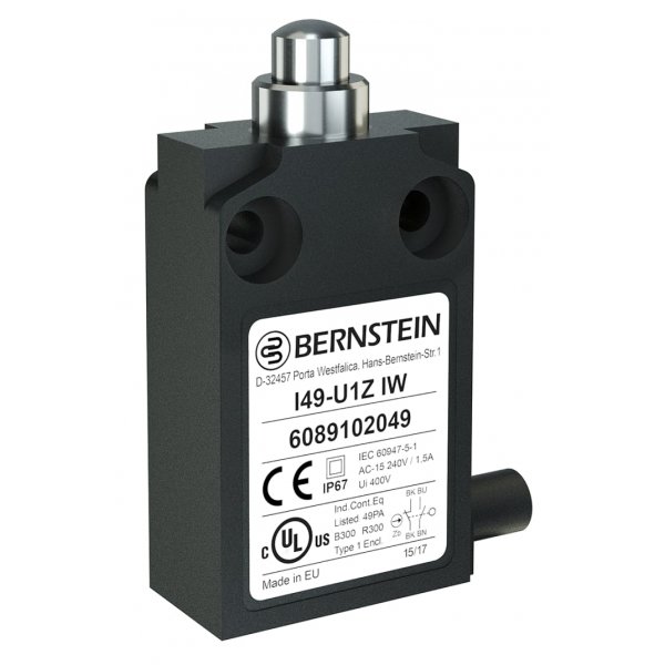 Bernstein AG 6089152048 I49 Limit Switch With Plunger Actuator, Polymeric, NO/NC
