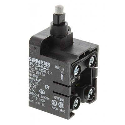 Siemens 3SE5250-0CC05 Safety Switch With Plunger Actuator, Plastic, NO/NC