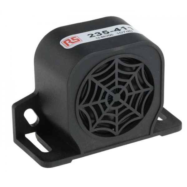 RS PRO 235-411 Black Single Tone Electronic Sounder, 12 → 80 V dc, 107dB at 1 Metre, Universal