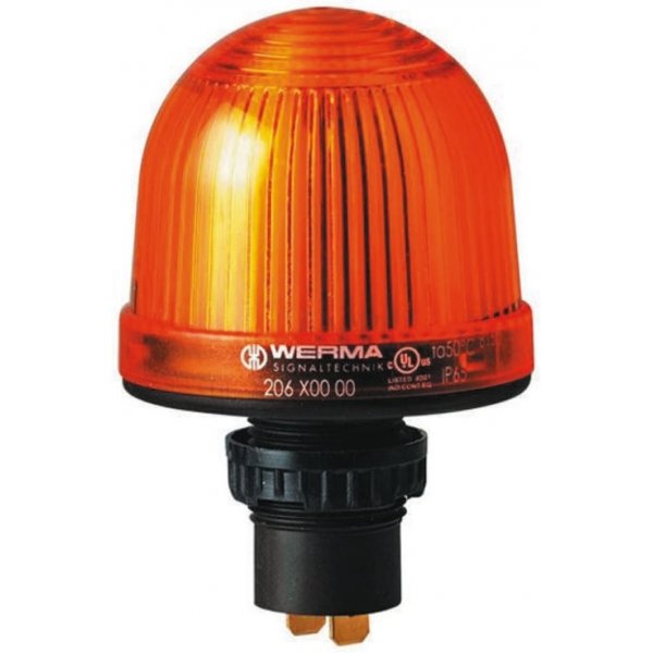Werma 208.300.55 Series Yellow Flashing Beacon, 24 V dc, Panel Mount, Xenon Bulb