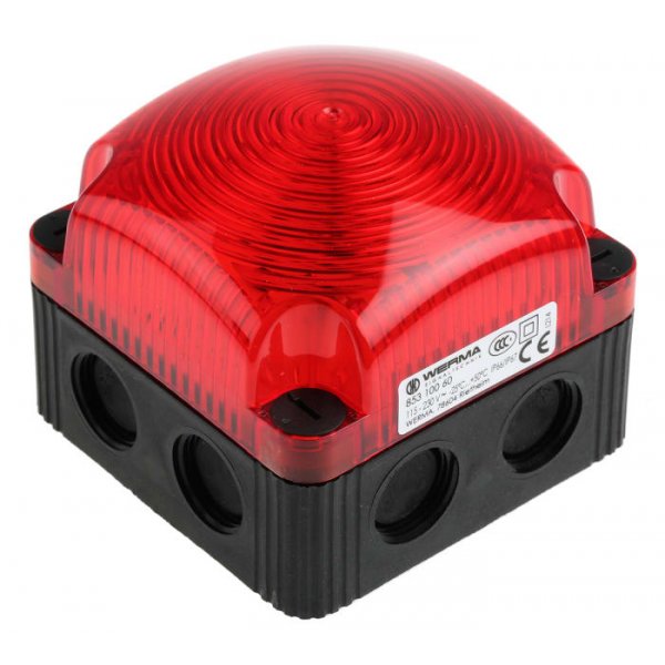 Werma 853.100.60 Series Red Steady Beacon, 115 <arrow/> 230 V ac, Surface Mount, Wall Mount, LED Bulb