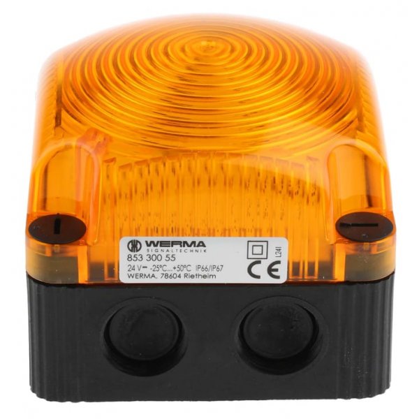 Werma 853.300.55  Series Yellow Steady Beacon, 24 V dc, Surface Mount, Wall Mount, LED Bulb