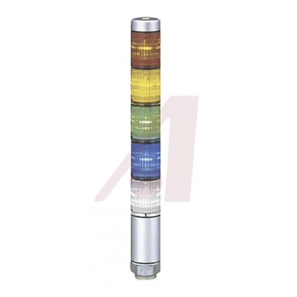 Patlite MPS-502-RYGBC Coloured Signal Tower, 5 Lights, 24 V ac/dc, Direct Mount