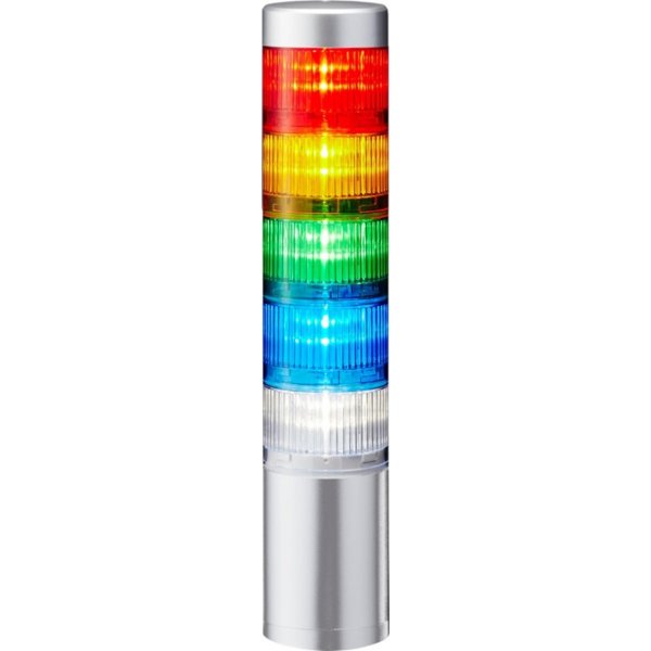Patlite LR6-502WJNW-RYGBC Coloured Signal Tower, 5 Lights, 24 V dc, Direct Mount