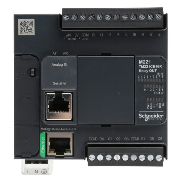 Schneider Electric TM221CE16R PLC CPU - 9 Inputs, 7 Outputs, Digital, Mini USB Interface