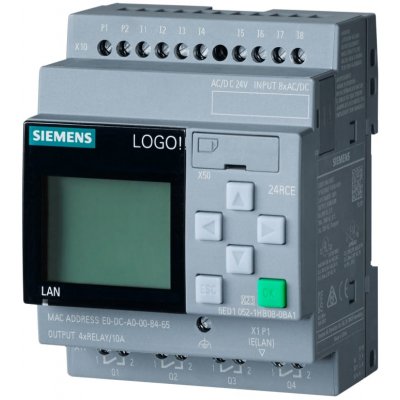 Siemens 6ED1052-1HB08-0BA1 PLC CPU - 8 Inputs, 4 Outputs, Relay, For Use With LOGO! 8.3, Ethernet Networking