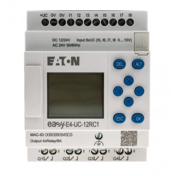 Eaton 197211 EASY-E4-UC-12RC1  8 (Digital) Inputs, 4 Outputs, Relay, For Use With easyE4