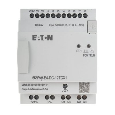 Eaton 197214 EASY-E4-DC-12TCX1 Inputs, 4 Outputs, Transistor, For Use With easyE4, Ethernet