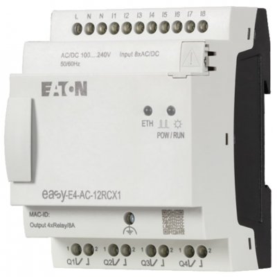 Eaton 197216 EASY-E4-AC-12RCX1 Digital, Relay, For Use With easyE4, Ethernet Networking, HMI Interface