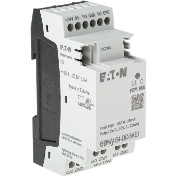 Eaton 197223 EASY-E4-DC-6AE1 Module - 4 Inputs, 2 Outputs, Analogue, For Use With easyE4, Ethernet Networking