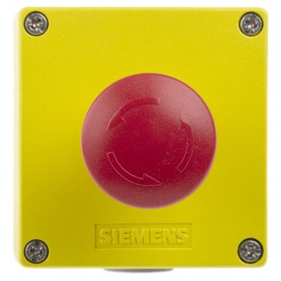 Siemens 3SU1851-0NB00-2AA2  Panel Mount Emergency Button - Twist to Reset, 2NC, Round Head