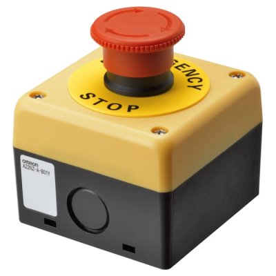 Omron A22NE-M-P202-N-B  Mount Emergency Button - Turn Reset, 22mm Cutout Diameter, 2NC, Round Head