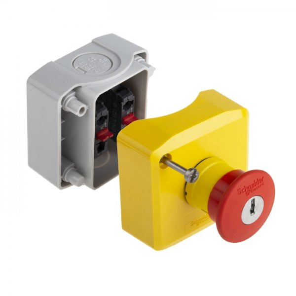 Schneider Electric XALK188F Key Release Emergency Stop Push Button, Surface Mount, 2NC