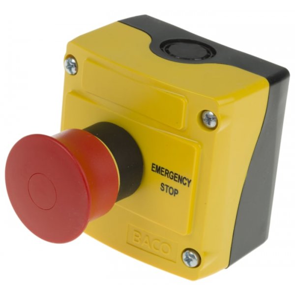 BACO LBX15302 Series Emergency Stop Push Button, Surface Mount, 2NC