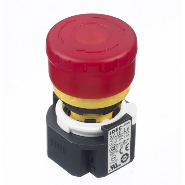 Idec XA1E-LV302Q4R Mount Emergency Button - Pull or Twist Reset, Push-to-Lock, 16mm Cutout Diameter