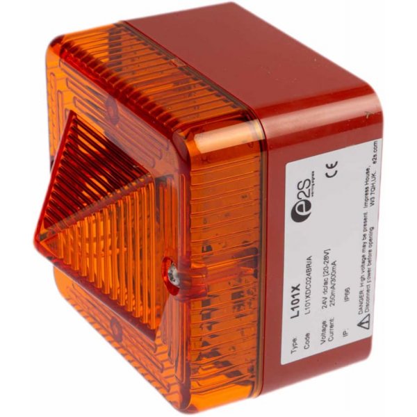 e2s L101XDC024BR/A Amber Flashing Beacon, 24 V ac/dc, Surface Mount, Xenon Bulb, IP66