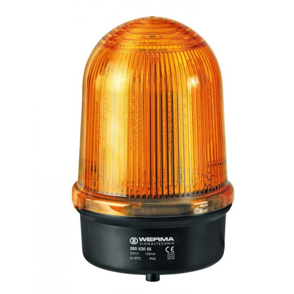 Werma 280.350.60 Yellow Flashing Beacon, 115 → 230 V, Base Mount, LED Bulb