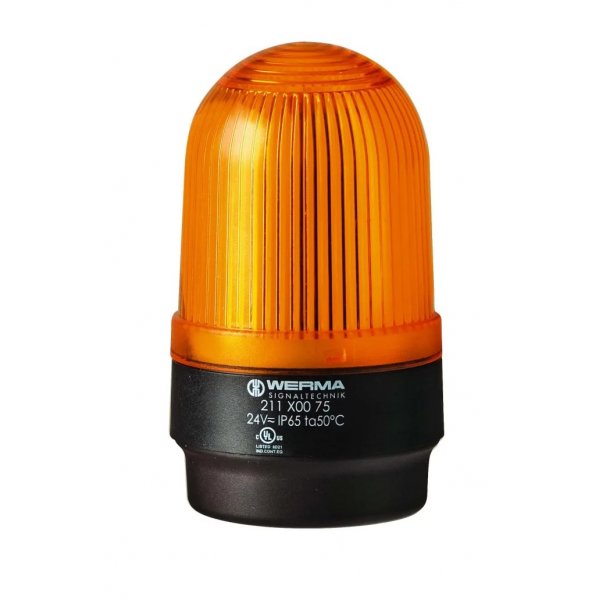 Werma 211.300.68 Yellow Continuous lighting Beacon, 230 V, Base Mount, LED Bulb