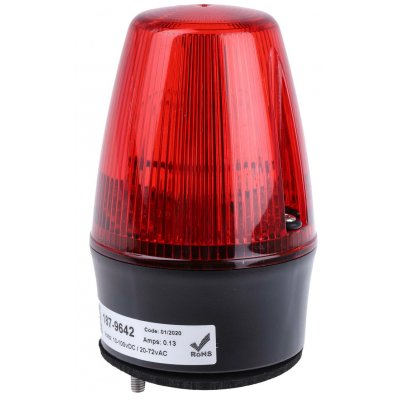 RS PRO 187-9642 Red Flashing Beacon, 10 → 100 V dc, 20 → 72 V ac, Surface Mount, Wall Mount, Xenon Bulb