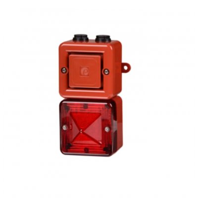 e2s SONFL1XDC024MA0A1R/R Red Sounder Beacon, 24 V dc, IP66, Back Box with Mounting Lugs – 2 x M20