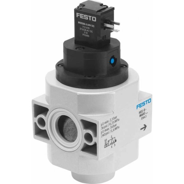 Festo HEE-D-MAXI-24 Piloted 3/2 Closed, Monostable Pneumatic Manual Control Valve HEE Series, G 3/8, 3/8in