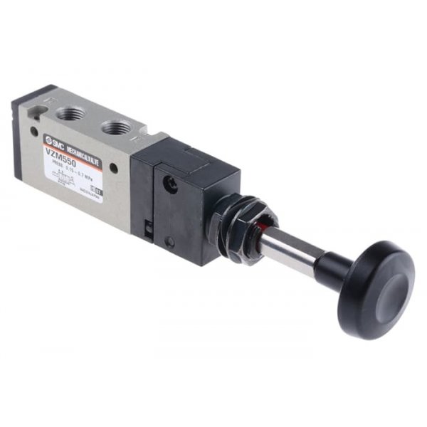 SMC VZM550-01-37 Push Pull 5/2 Pneumatic Manual Control Valve VZM500 Series, Rc 1/8, 1/8in