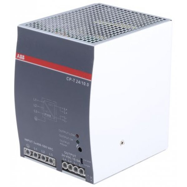 ABB 1SVR427055R0000 CP-T 24/10.0 Switch Mode DIN Rail Power Supply, 340 → 575V ac ac, dc Input, 24V