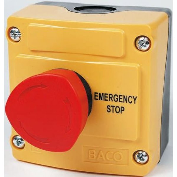BACO LBX10510 Series Emergency Stop Push Button, Surface Mount, 1NC