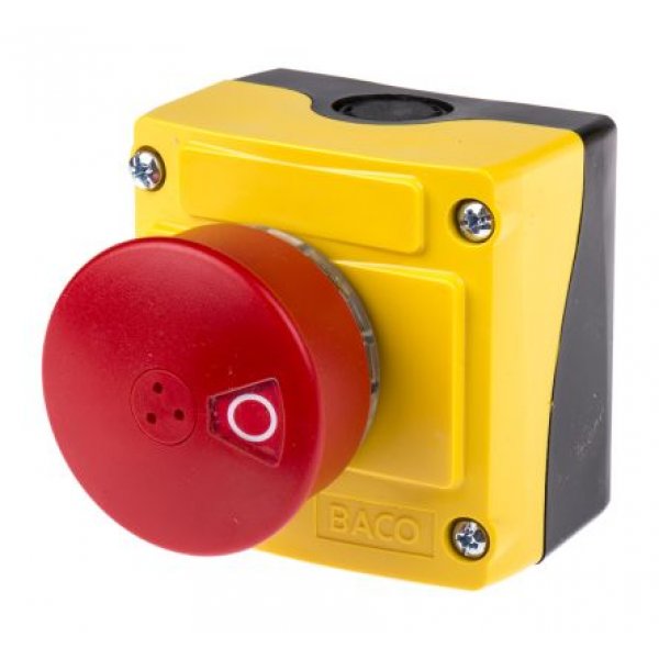 BACO LBX13102 Series Emergency Stop Push Button, Surface Mount, 2NC