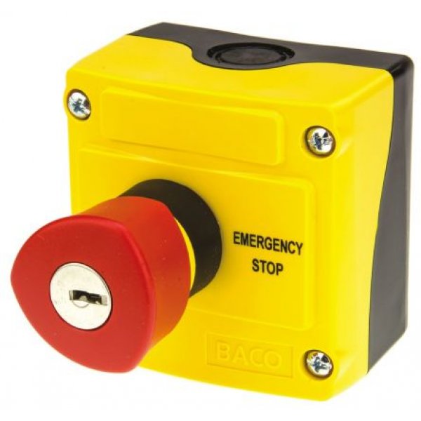 BACO LBX11302 Series Emergency Stop Push Button, Surface Mount, 2NC
