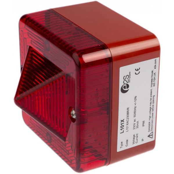 e2s L101XAC230BR/R Red Flashing Beacon, 230 V ac, Surface Mount, Xenon Bulb, IP66
