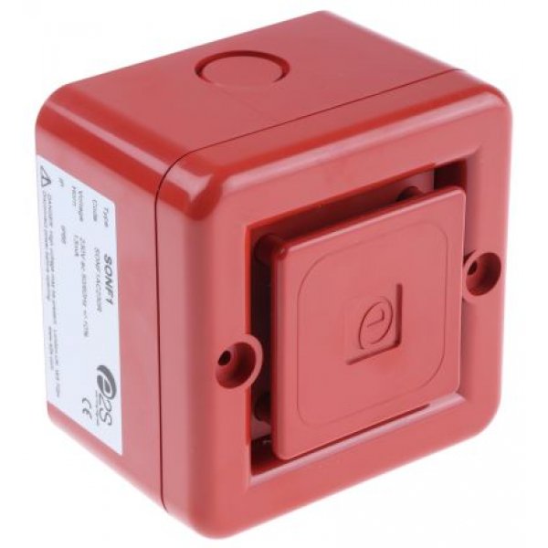 e2s SONF1AC230R Red 10-Tone Electronic Sounder, 230 V ac, 100dB at 1 Metre, Surface Mount