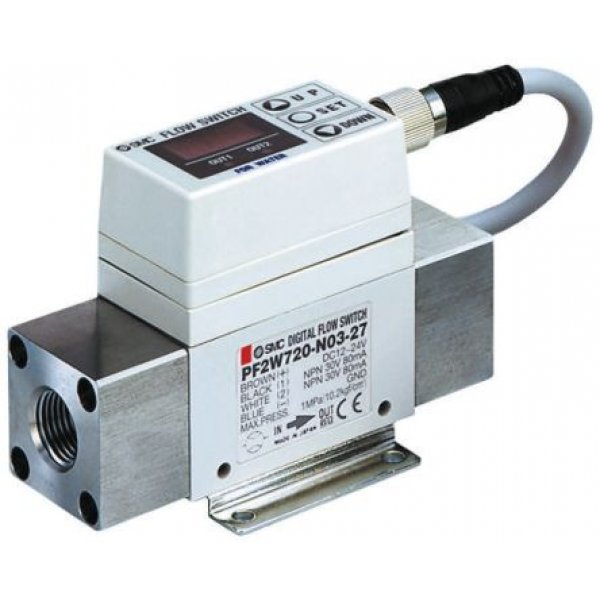 SMC PF2W720-F04-67N Flow Controller, 2 → 16 L/min, PNP Output, 12 → 24 V dc