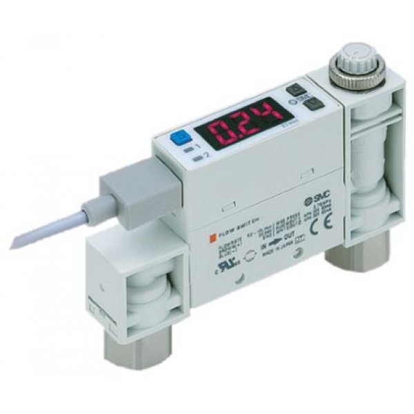 SMC PFM725S-C6-B-W Integrated Display Flow Switch for Dry Air, Gas, 0.5 L/min Min