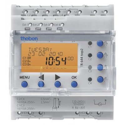 Theben / Timeguard TR 644 top2 RC Digital DIN Rail Time Switch 110 → 240 V ac, 4-Channel