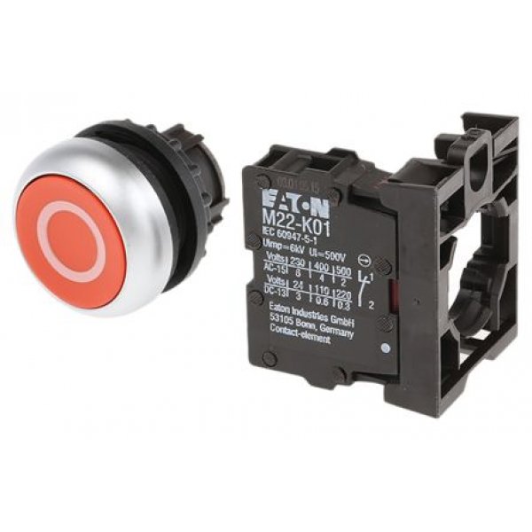 Eaton 216510 M22-D-R-X0/K01 Series Push Button, Flush Mount, NC, IP67, IP69K