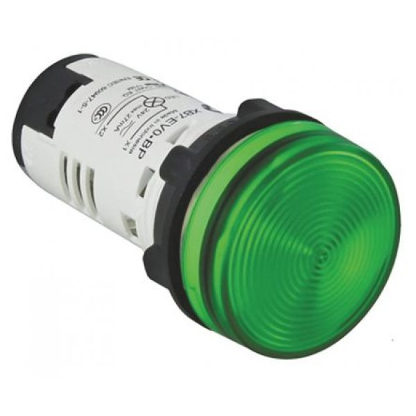 Schneider Electric XB7EV03GP Green LED Pilot Light, 22mm Cutout, IP20, IP65, Round, 120V ac